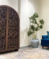 Teak Floral Carved armoire / Cupboard - Zufolo Designs