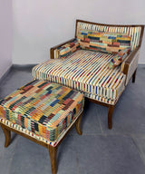 Mosaic Stripe Wooden Chaise Lounge with Ottoman