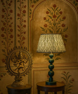 Green Globe Table Lamp with Pleated Ikat Shade - Zufolo Designs