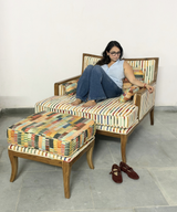 Mosaic Stripe Wooden Chaise Lounge with Ottoman