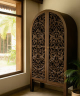 Teak Floral Carved armoire / Cupboard - Zufolo Designs