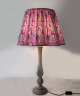 Handcrafted Wooden Table Lamp with Pink Floral Pleated Shade