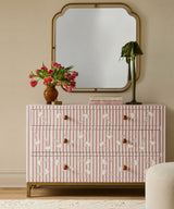 Blush Pink Floral Stripe Chest of Drawers in Vegan Inlay