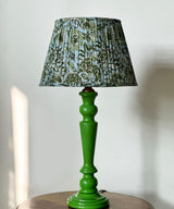 Green Gloss Lamp With Botanical Print Shade