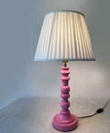 Pink Wooden Table Lamp with White Pleated Shade