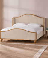 Checker Linen Acacia Wood Bed