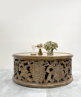 Floral Hand Carved Round Table - Zufolo Designs