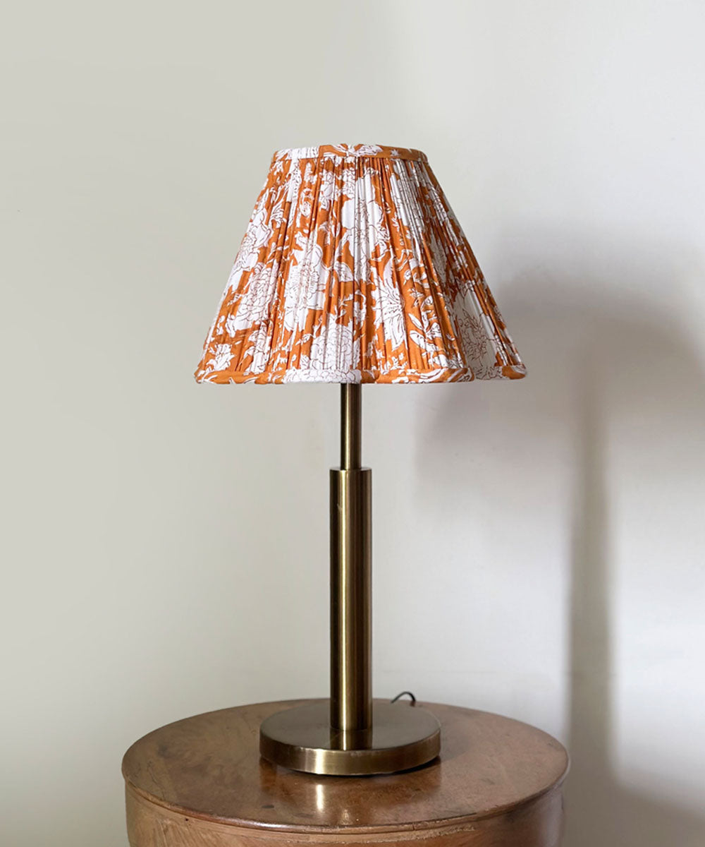 Antique Brass Table Lamp with Floral Pleated Shade