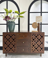 Teak Overlap Hand Carved Console / Buffet - Zufolo Designs