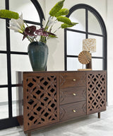 Teak Overlap Hand Carved Console / Buffet - Zufolo Designs