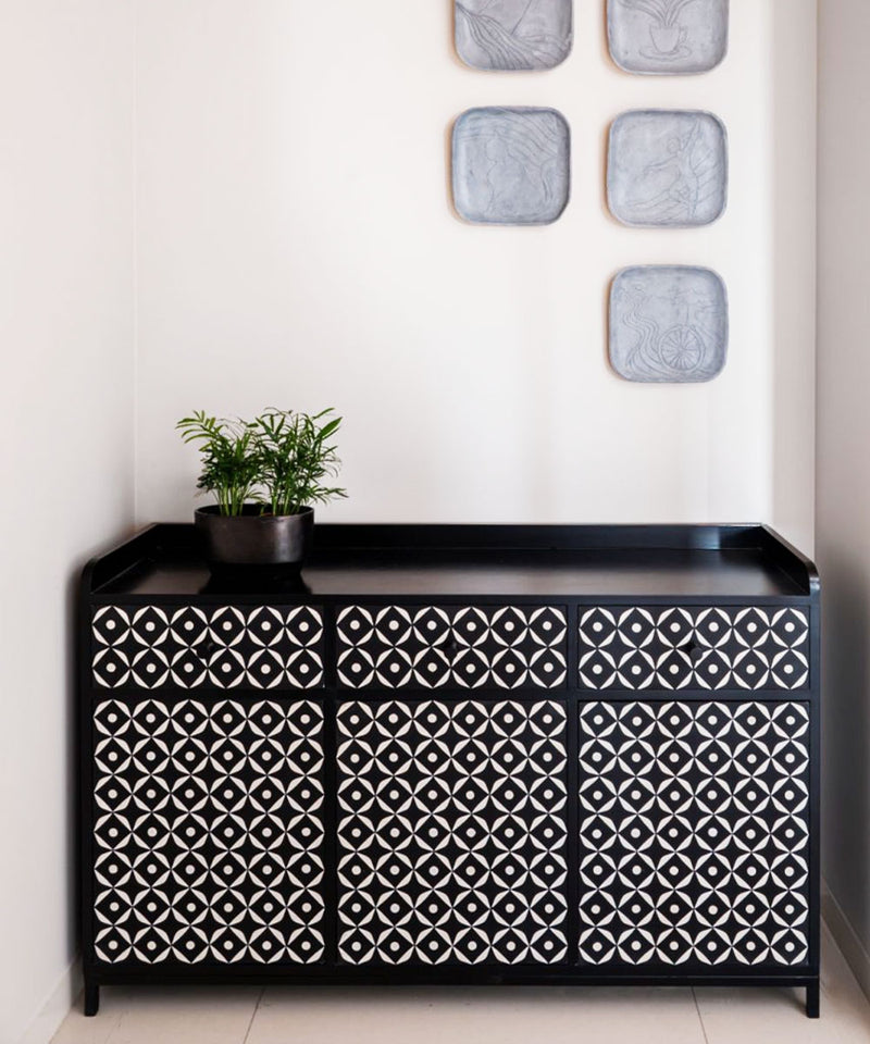 Black and white vegan inlay console / side board