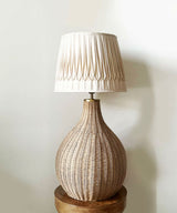 Woven Rattan Table / Floor Lamp with Smocked Cotton Shade - Zufolo Designs