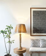 Twisted Carved Wooden Table Lamp with Raffia Shade - Zufolo Designs