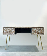 Teak & White Vegan Inlay Desk / Study Table - Zufolo Designs