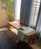 Teak Wood Rattan Bench - Zufolo Designs