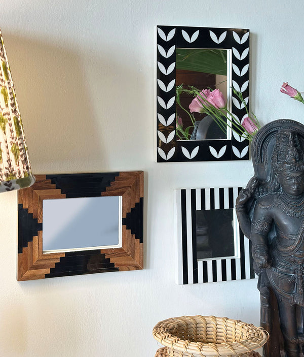 Monochrome Stripe Vegan Inlay Wall Mirror