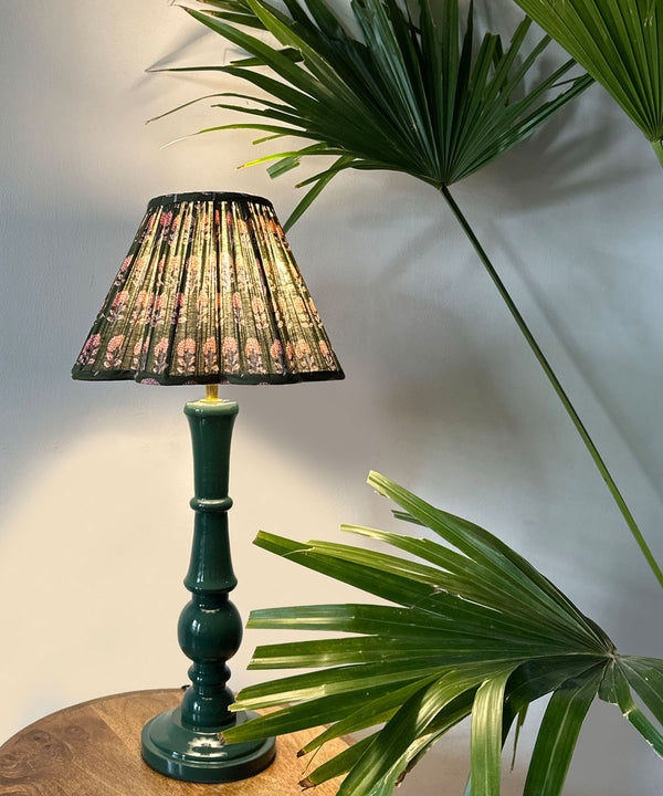 Deep Green Gloss Lamp with Olive Floral Shade