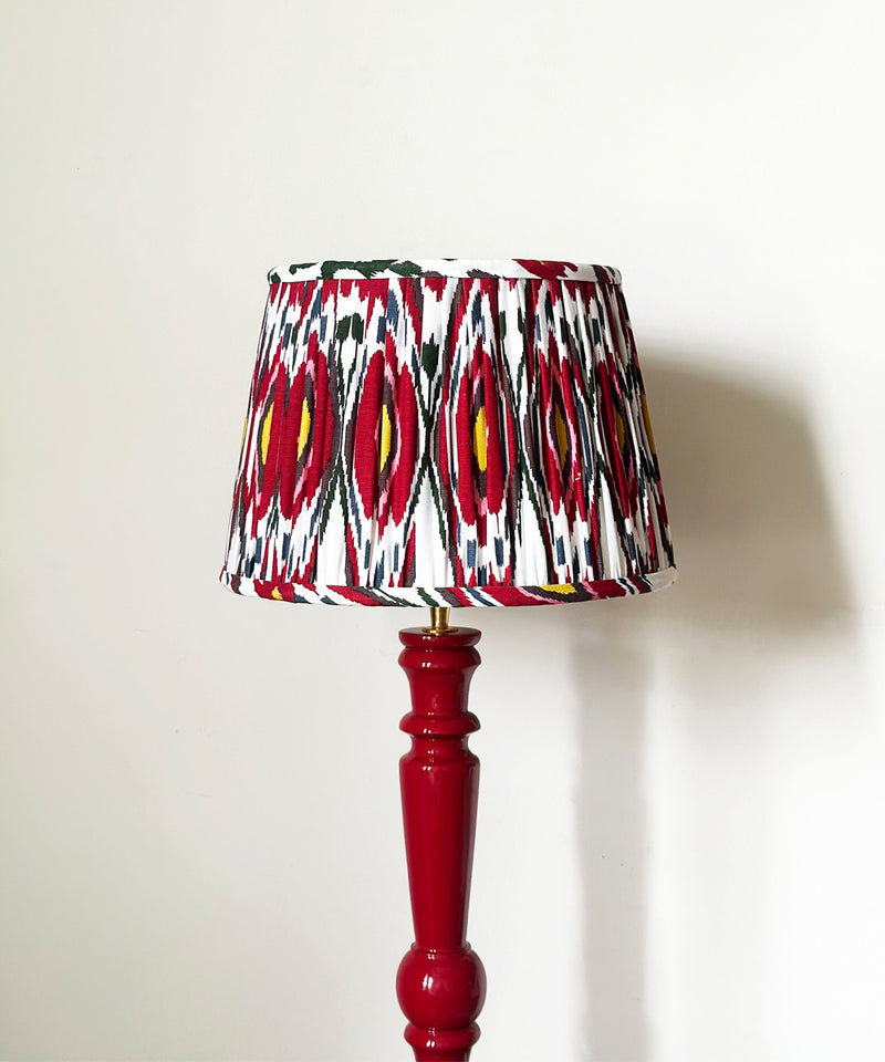 Glossy Red Table Lamp with Ikat Pleated Shade