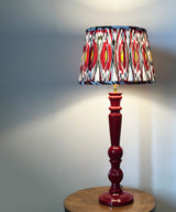 Glossy Red Table Lamp with Ikat Pleated Shade