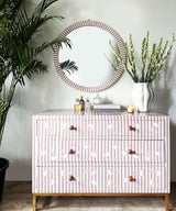 Blush Pink Floral Stripe Chest of Drawers in Vegan Inlay