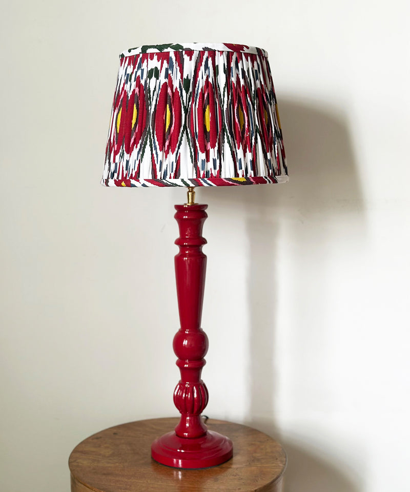 Glossy Red Table Lamp with Ikat Pleated Shade