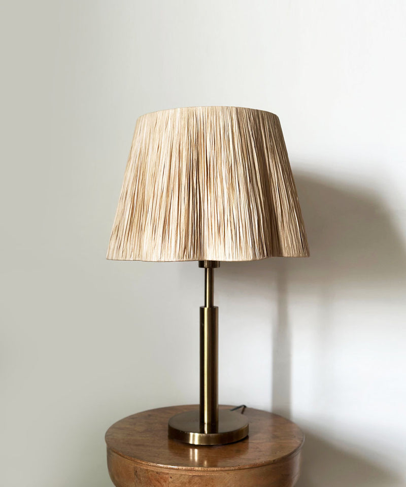 Antique Brass Table Lamp with Raffia Shade