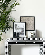 Monochrome Striped Bone Inlay Console Table