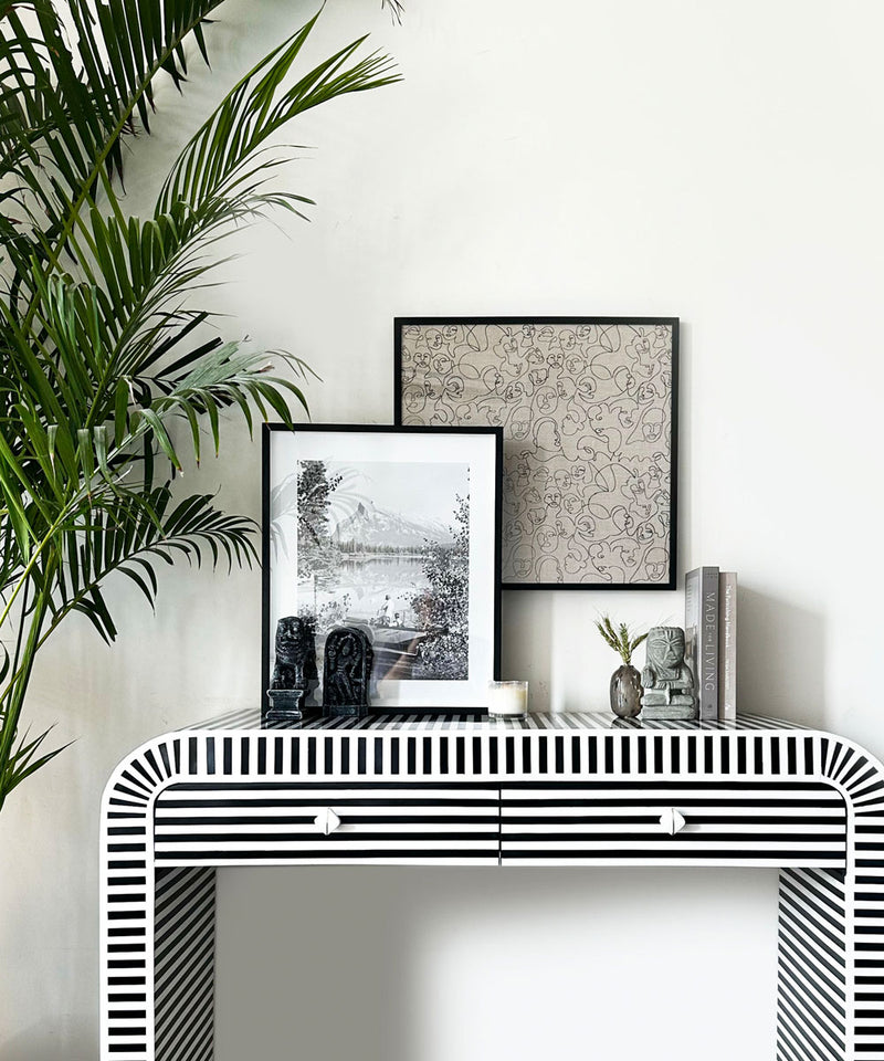 Monochrome Striped Bone Inlay Console Table