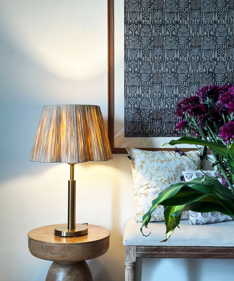 Antique Brass Table Lamp with Raffia Shade