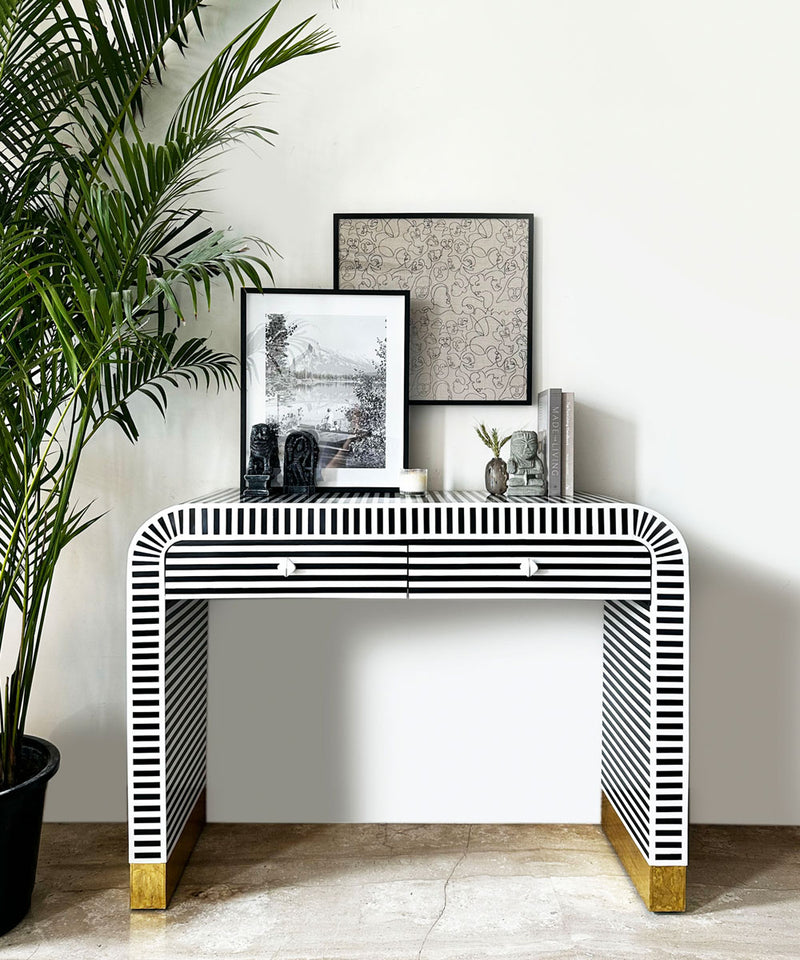 Monochrome Striped Bone Inlay Console Table