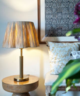 Antique Brass Table Lamp with Raffia Shade