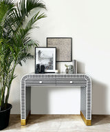 Monochrome Striped Bone Inlay Console Table