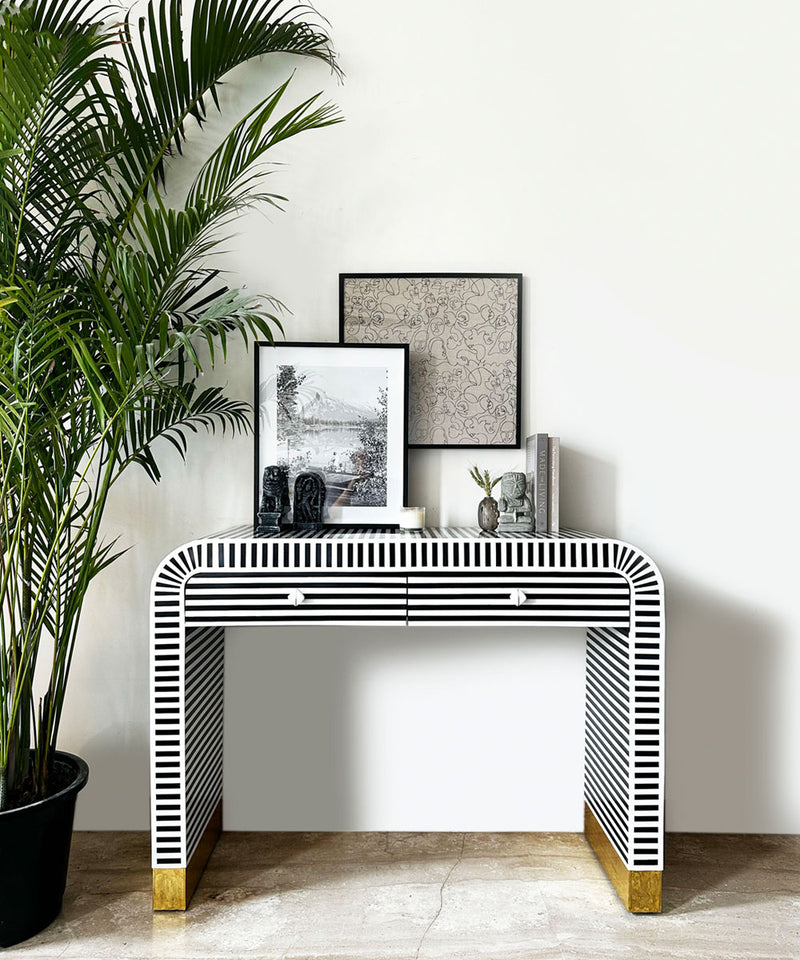 Monochrome Striped Bone Inlay Console Table