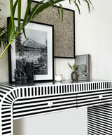 Monochrome Striped Bone Inlay Console Table