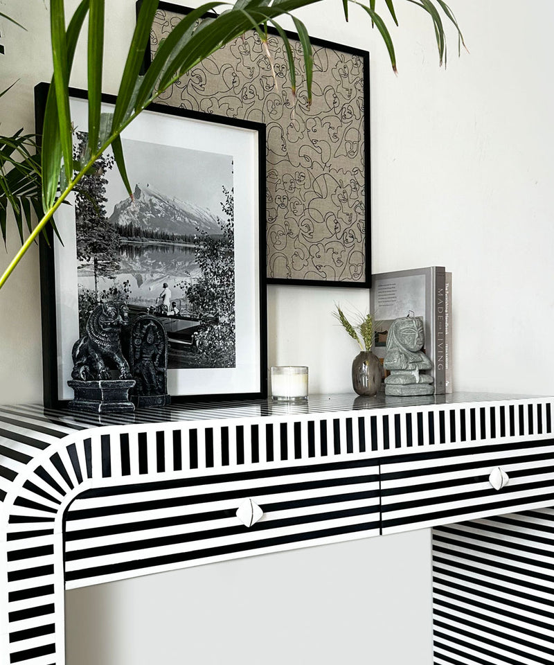 Monochrome Striped Bone Inlay Console Table