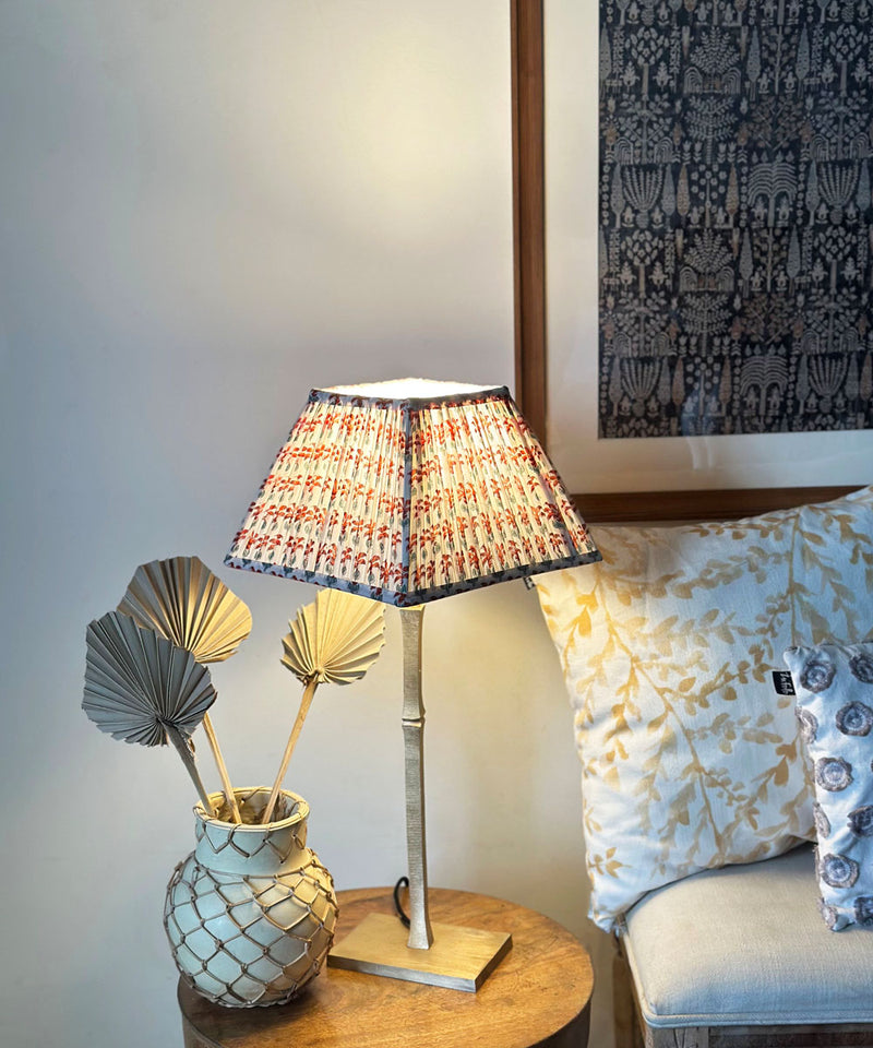Brushed Brass Table Lamp with Pleated Floral Shade