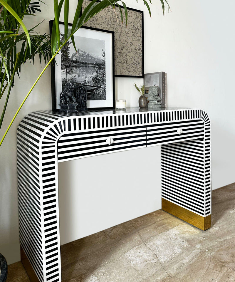 Monochrome Striped Bone Inlay Console Table