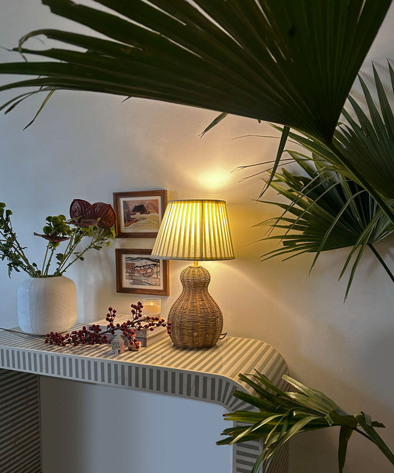 Cane Weave Lamp with Classic Ivory Shade