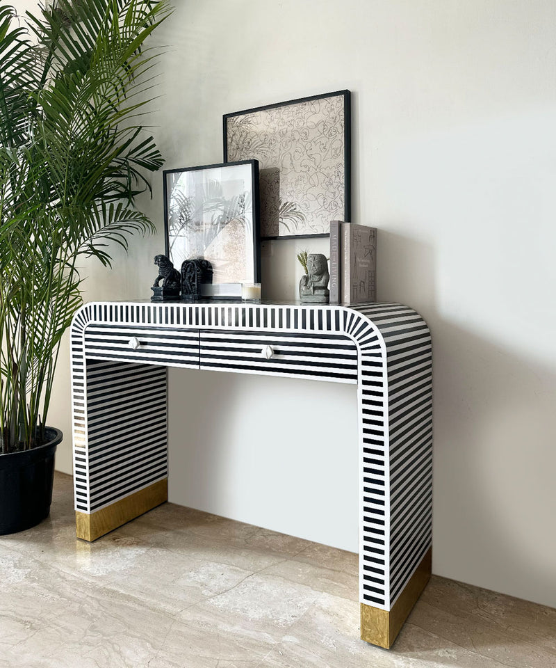 Monochrome Striped Bone Inlay Console Table