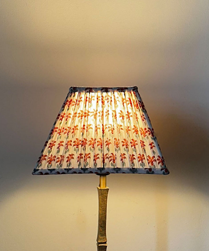 Brushed Brass Table Lamp with Pleated Floral Shade