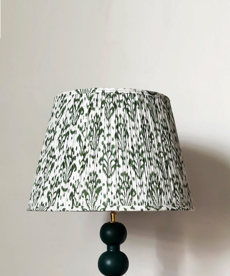 Green Globe Table Lamp with Pleated Ikat Shade