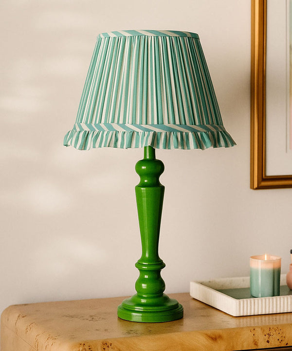 Vintage Green Pedestal Lamp with Pleated Shade