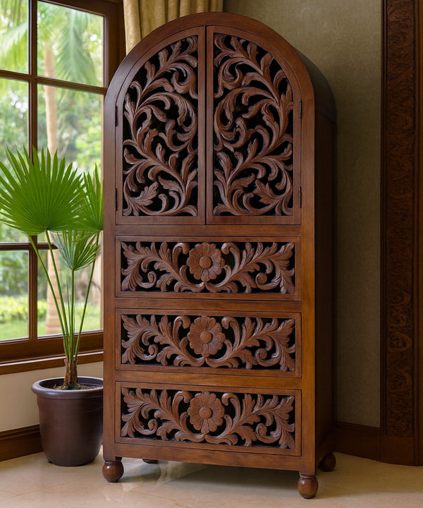 Hand Carved Wooden Temple with Drawers