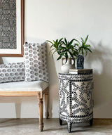 Black & White Vegan Inlay Round End Table with Storage - Zufolo Designs