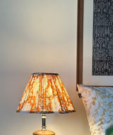 Stacked Wood Table Lamp with Orange Floral Pleated Shade