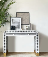 Monochrome Striped Bone Inlay Console Table