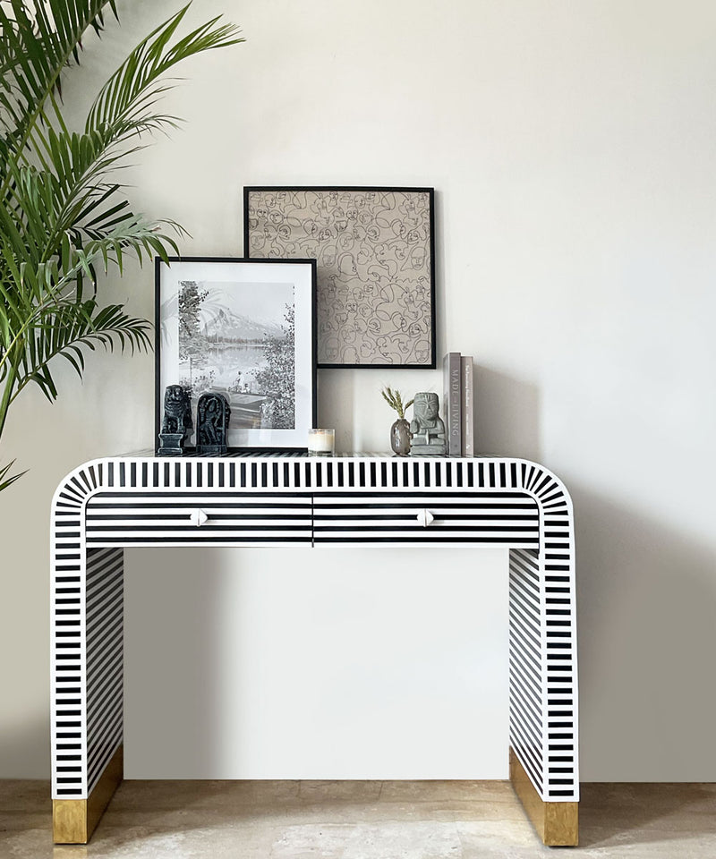Monochrome Striped Bone Inlay Console Table
