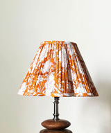 Stacked Wood Table Lamp with Orange Floral Pleated Shade