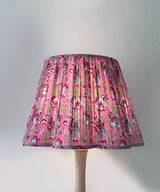 Handcrafted Wooden Table Lamp with Pink Floral Pleated Shade