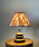 Stacked Wood Table Lamp with Orange Floral Pleated Shade